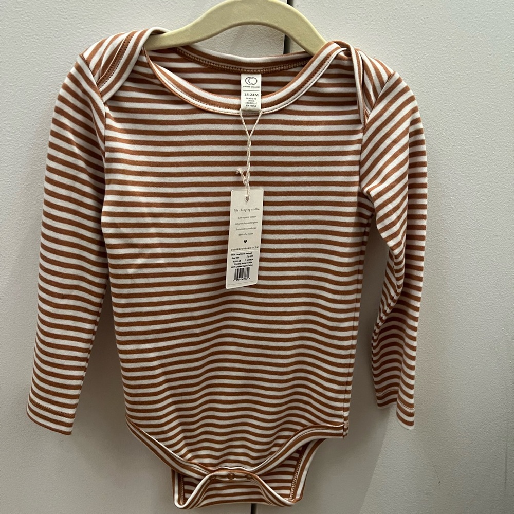 Colored Organics Brown and White Striped Bodysuit